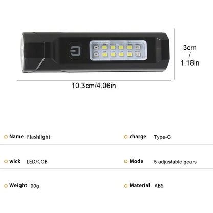 Super Bright LED Flashlight USB Rechargeable COB Torch Red/Blue