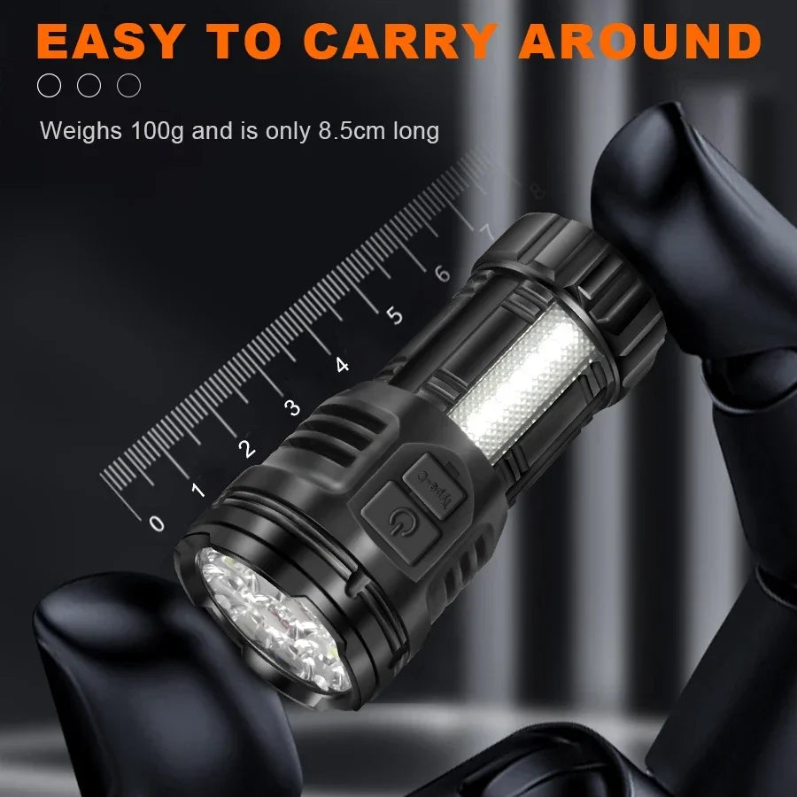 Outdoor Mini Flashlight 9 LED Strong Light Lantern Long Range Rechargeable Pocket Lamp Portable Camping Hiking Magnetic Light