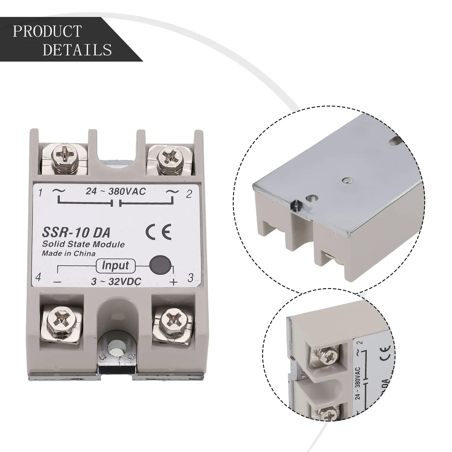 Single Phase Solid State Relay SSR-10DA DC Controlled AC Single-phase Solid State Relay 10A DC-AC Relay 3-32V DC To 24-380V AC