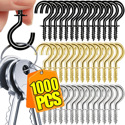 1000/50Pcs Mini Screw Hook Multifunctional Wall MountIron Screw-in Hanging Plants Holder Ceiling Hooks Cabinet Keys Cup Hanger