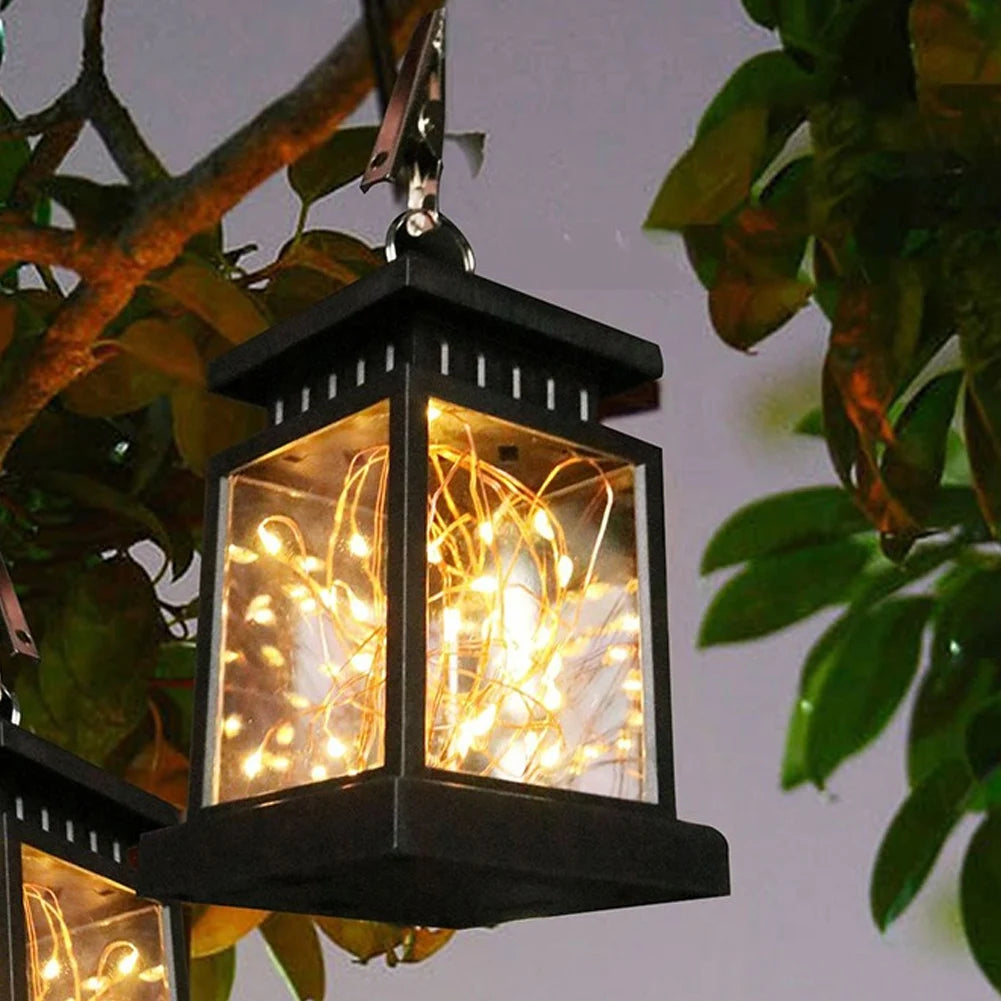 1pc LED Lantern Lamp Outdoor Garden Warm Light Waterproof Solar Powered Golden Copper Wire Hanging Lightweight