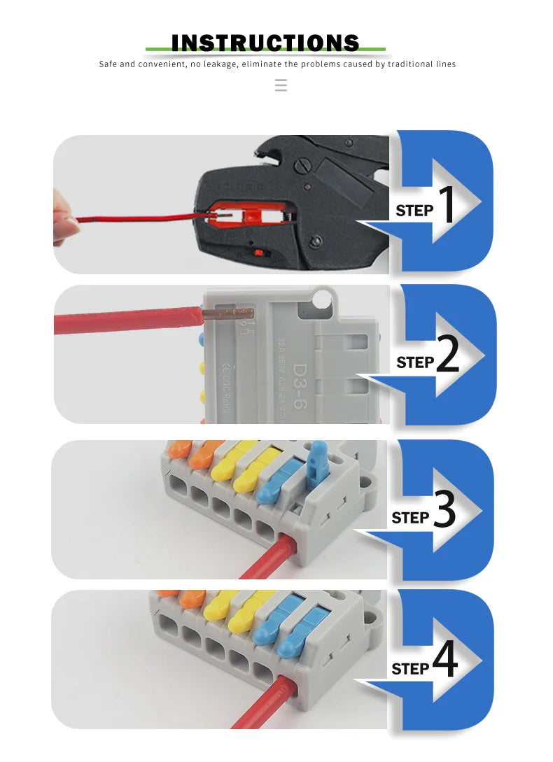 1 in Multiple Out Fast Electrical Wire Connector, Universal Compact Cable Splicing Terminal Block, Push-in Connector with Lever