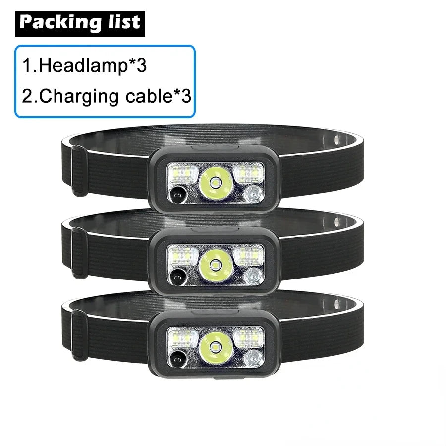Mini LED Rechargeable Sensor Headlamp Built-in Battery USB Head Flashlight Outdoor Waterproof Camping Fishing Headlight