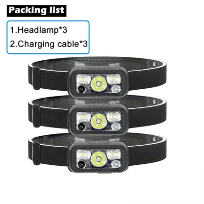 Mini LED Rechargeable Sensor Headlamp Built-in Battery USB Head Flashlight Outdoor Waterproof Camping Fishing Headlight