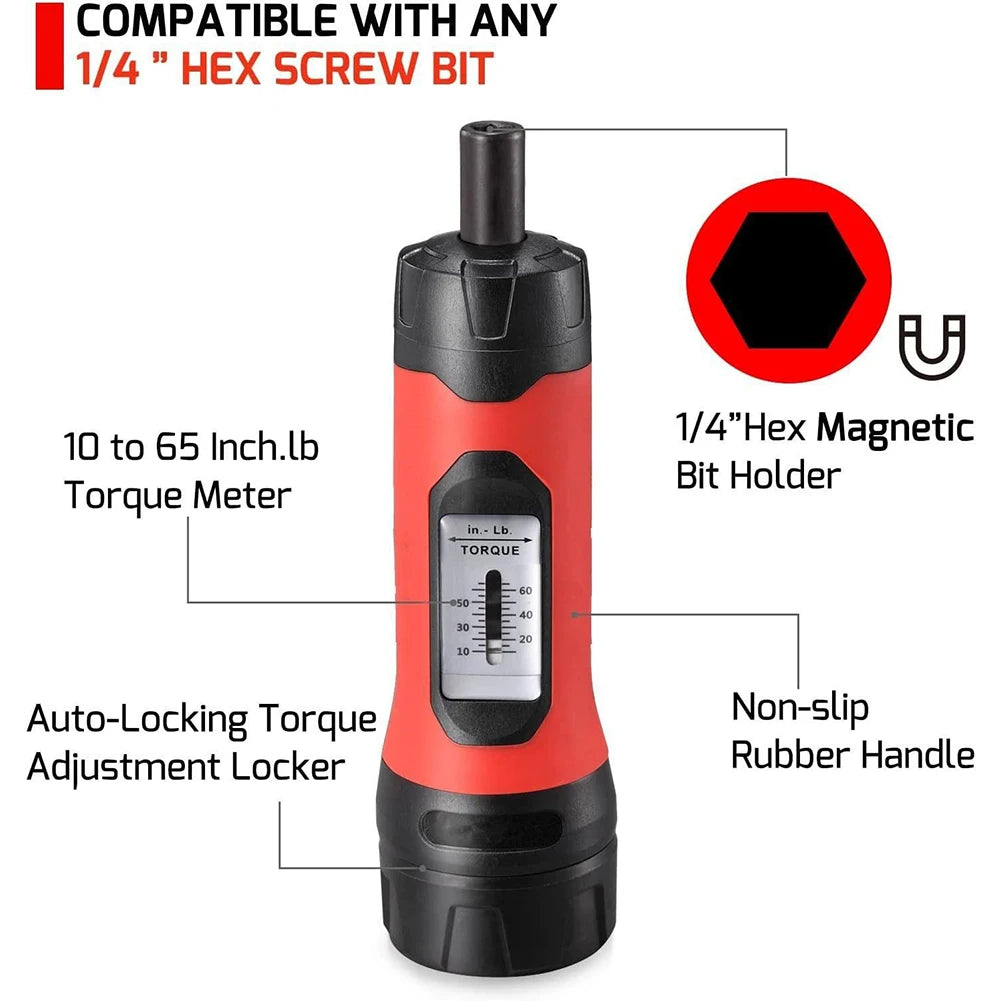 Manual Preset Torque Driver Screwdriver 1/4Inch Drive Wrench Non-Slip 10-65In.lb Non-slip Ergonomic Handle Wrench For Electrical