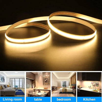 DC 5V USB COB Strip 320Leds/M White/Blue/Pink/Yellow/Pink/Red Flexible Ribbon Rope Night Lamp TV Backlight LED Strip
