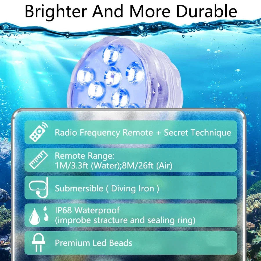 Underwater Lights LED Submersible Pool Lights Rechargeable 200FT Remote Control Swimming Pool Light with Timer Color Changing