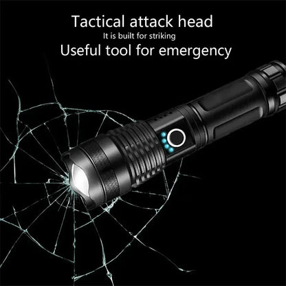 XHP100 LED Flashlight Rechargeable Zoom Super Bright Torch