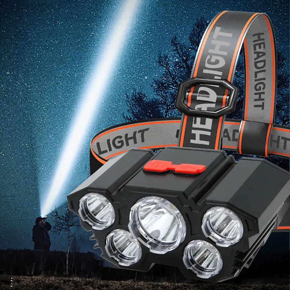 5 LED Rechargeable Headlamp with 18650 Battery Strong Light Headlight