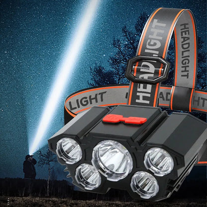 5 LED Rechargeable Headlamp with 18650 Battery Strong Light Headlight