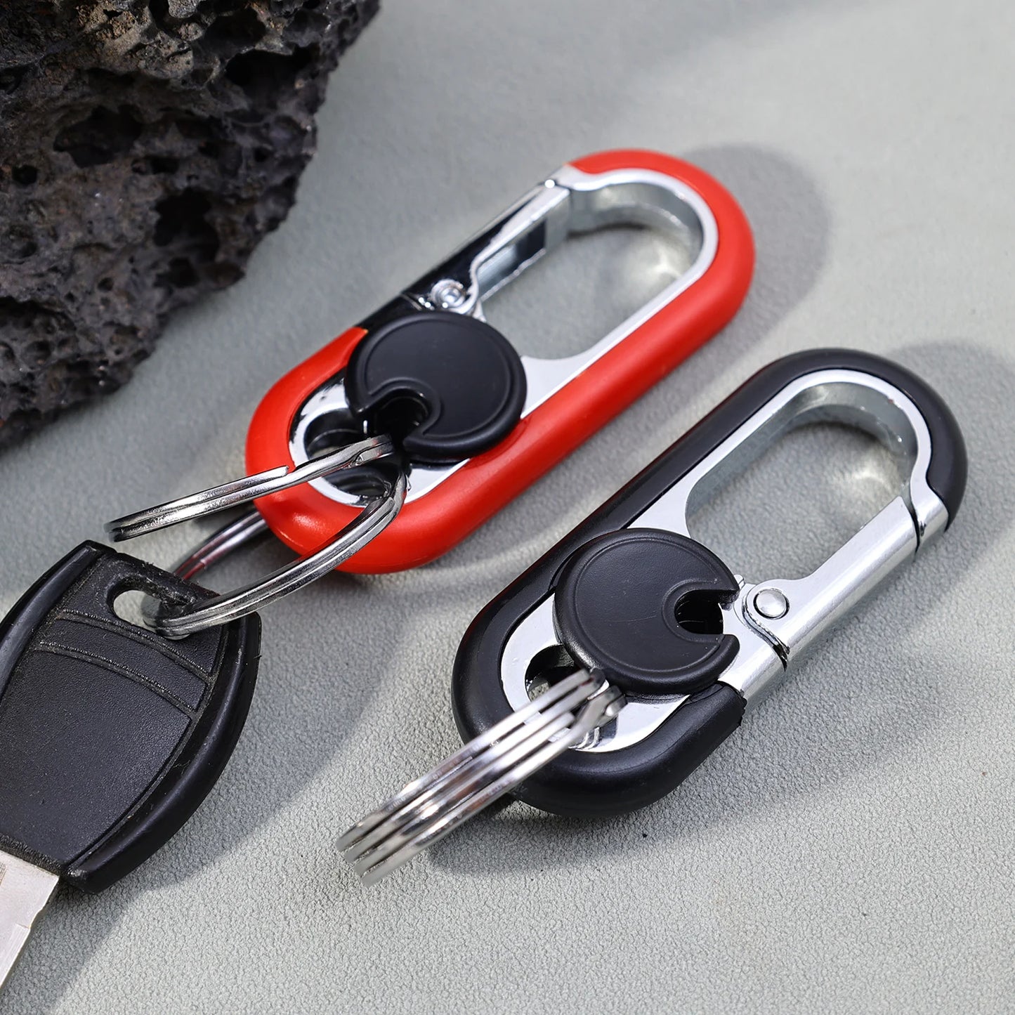 Men Stainless Steel Keychain Hook Carabiner Bottle Opener Double Ring