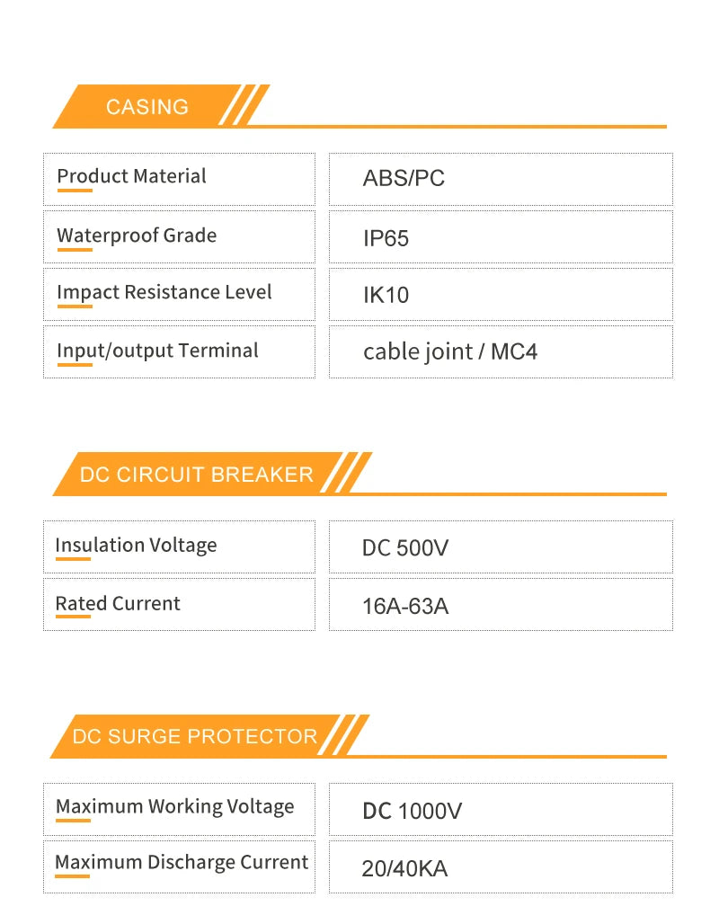 Solar Photovoltaic PV Combiner Box 500V 2 In 1 Out Lightning Protection DC Fuse MCB SPD IP65 Waterproof Outdoor Wall-Mounted
