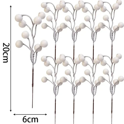 40/4PCS Artificial White Berries Stems Christmas Berry Branches Fake Fruit Flowers DIY Wedding Party New Year Home Decorations