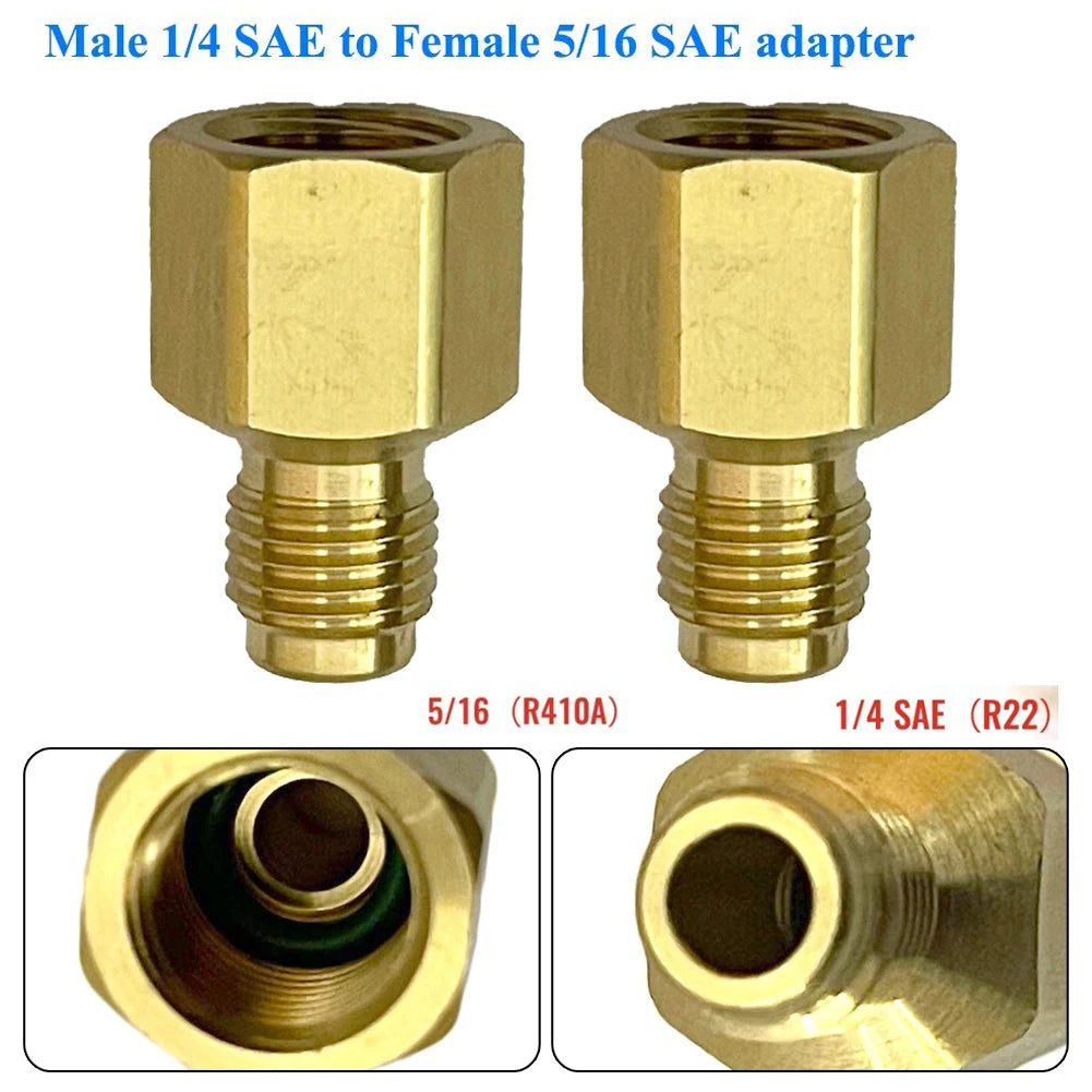 R410 Adapter Quick Coupling 14 SAE to 516 SAE Brass Connector with Valve Drive for Secure and Safe HVAC System Service