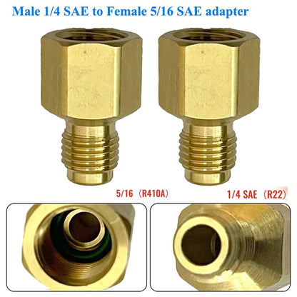 R410 Adapter Quick Coupling 14 SAE to 516 SAE Brass Connector with Valve Drive for Secure and Safe HVAC System Service