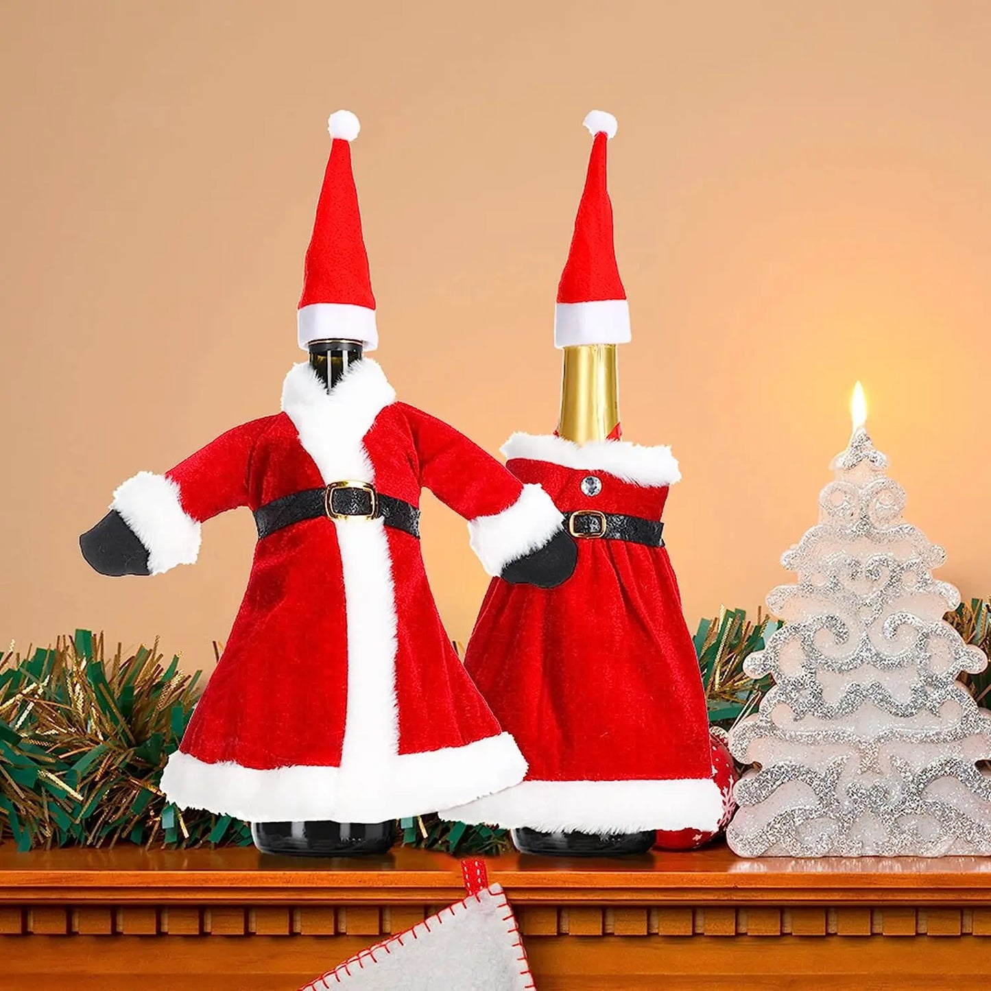Creative Christmas Wine Bottle Cover Set Velvet Santa & Snowman Decor