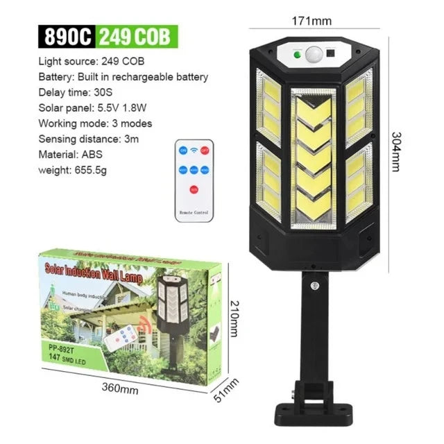 Powerful Solar LED Street Light – 3 Modes with Motion Sensor Super Bright COB Wall Lamp for Outdoor Garden & Yard Lighting
