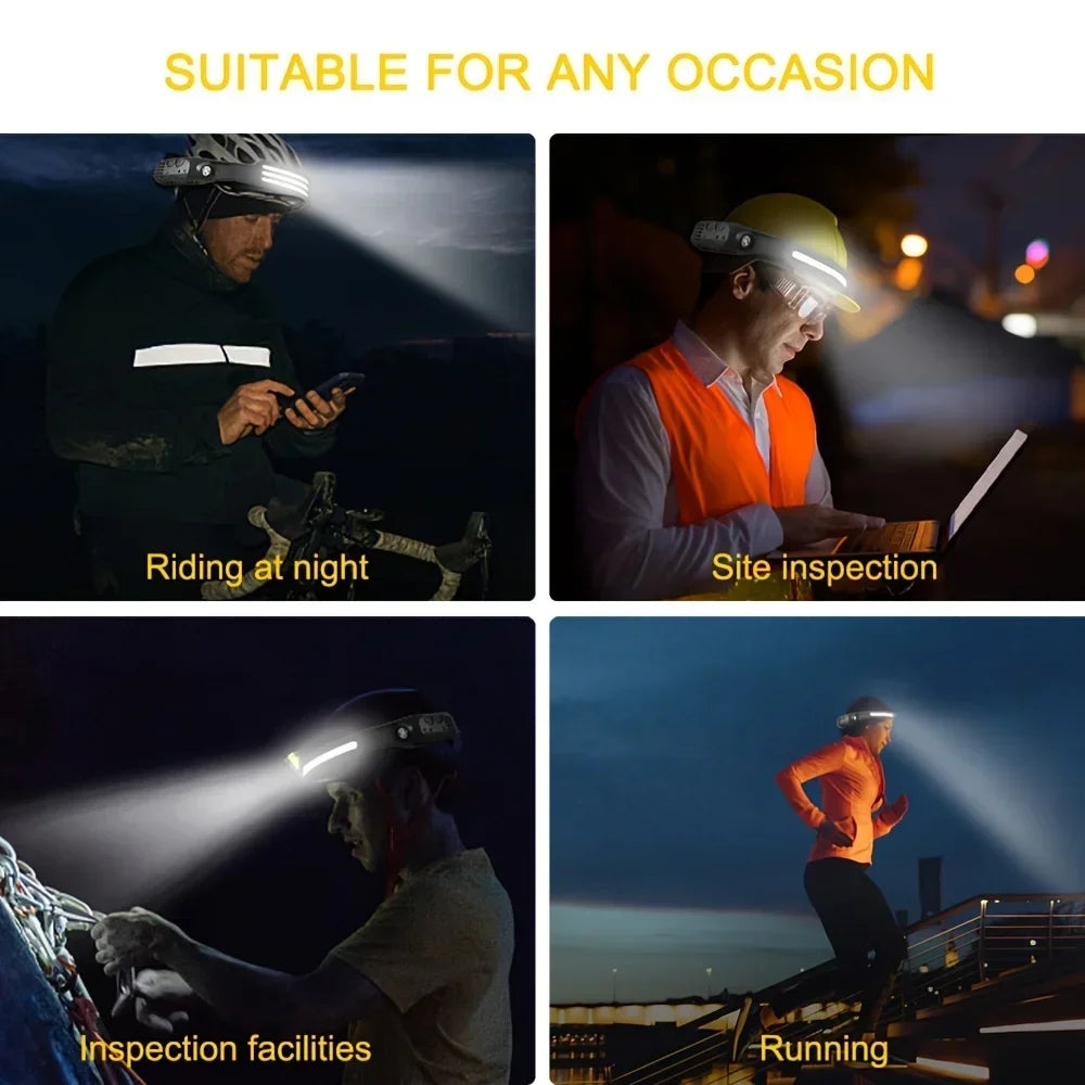 COB LED Headlamp 6000K 350 Lumens | 5 Modes, Motion Sensor, IPX4, 1200mAh Rechargeable | Climbing Running Cycling