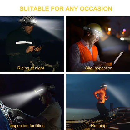 COB LED Headlamp 6000K 350 Lumens | 5 Modes, Motion Sensor, IPX4, 1200mAh Rechargeable | Climbing Running Cycling