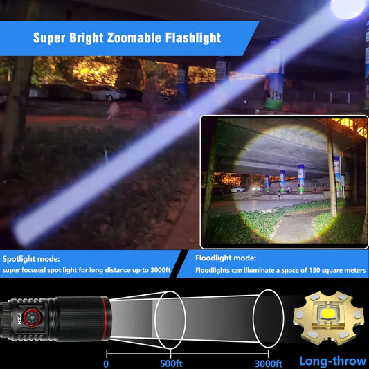 LED High Power Strong Light Long-range Tactical Flashlight Type-C Charging Waterproof Outdoor Emergency Lighting Spotlight