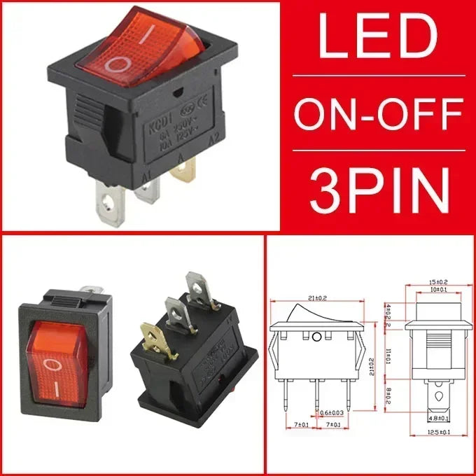 KCD1 Snap-In Boat Rocker Switch SPST ON-OFF 2/3/4 Pin 250V 6A 125V 10A 2P Toggle Power