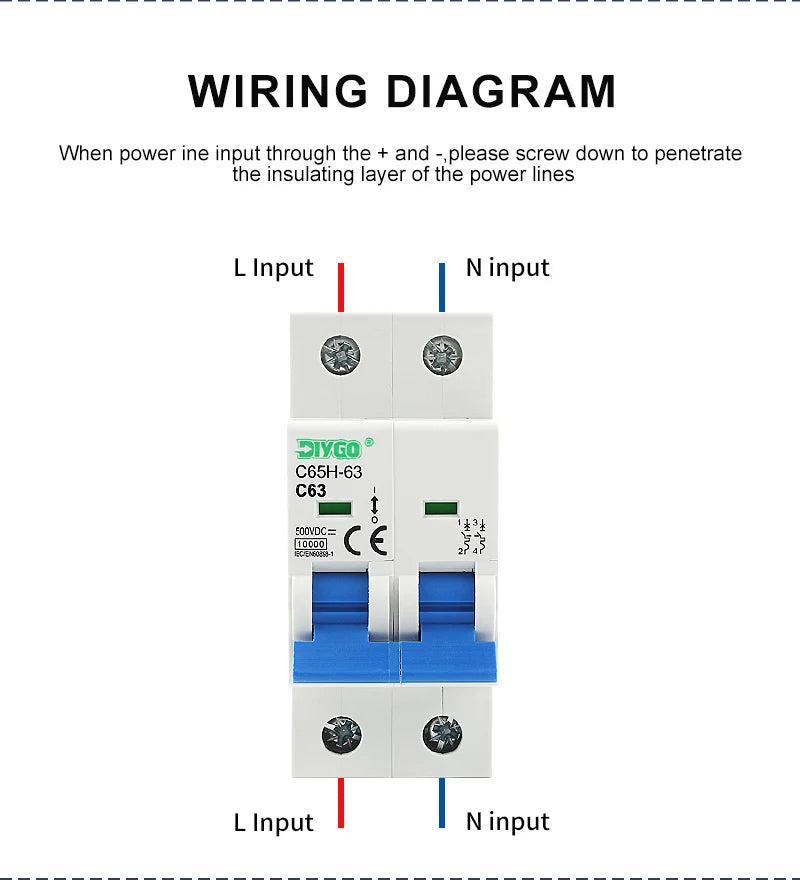 2P DC MCB 6KA 500V Solar Mini Circuit Breaker, 6A–63A for PV System, Battery Main Switch