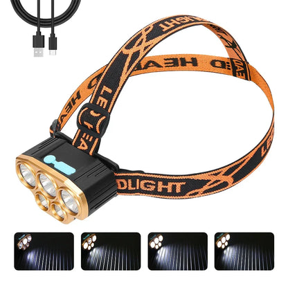 Rechargeable Ultra Bright Powerful 5 LED Headlight Waterproof Headlight Outdoor Camping Running Lighting 18650 Battery Spotlight