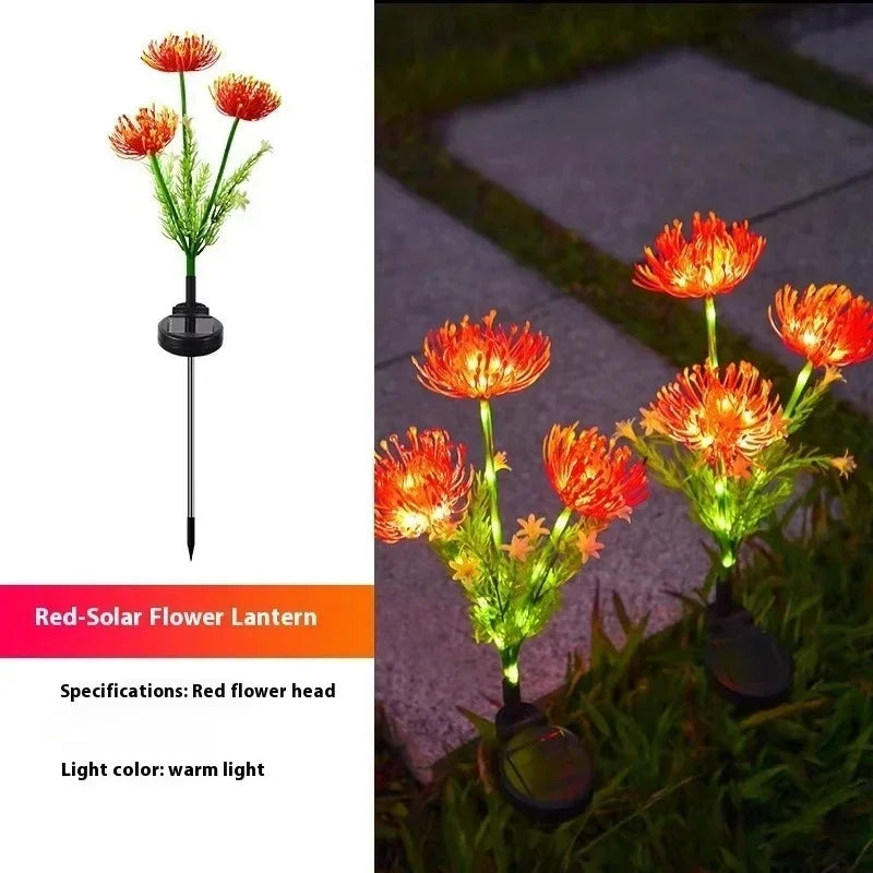 Solar LED Red Magic Lily Lights with 3 Glowing Flower Heads, Outdoor Yard, Garden, Lawn Decoration Flower Lamp