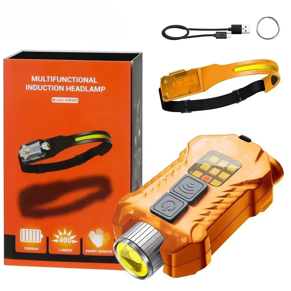 LED+COB Dual Light Source Induction Headlight Detachable 2-in-1 Flashlight 9-level Dimming Outdoor Multifunctional Fishing Torch