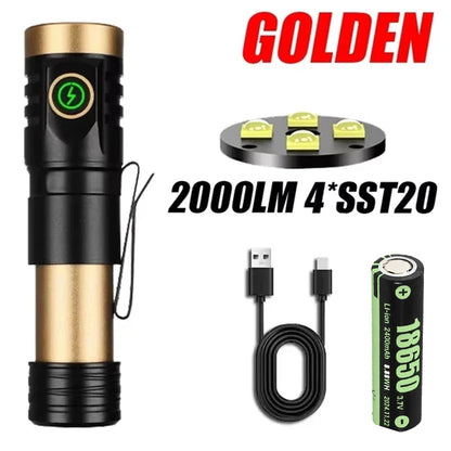 Rechargeable LED Flashlight Powerful Torch with Side Light Power Bank Zoom Emergency Lamp Outdoor Strong Light Camping Lantern