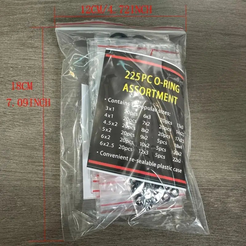225PCS Black Rubber O-Ring Assortment — 18 Sizes Washer Gasket Sealing Kit for Faucet, Hose &amp; Valve