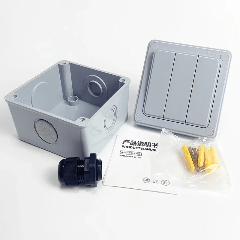 IP66 Outdoor Wall Switch 16A Weatherproof Push Button 1/2/3 Gang Electrical for Garden Patio Exterior Use