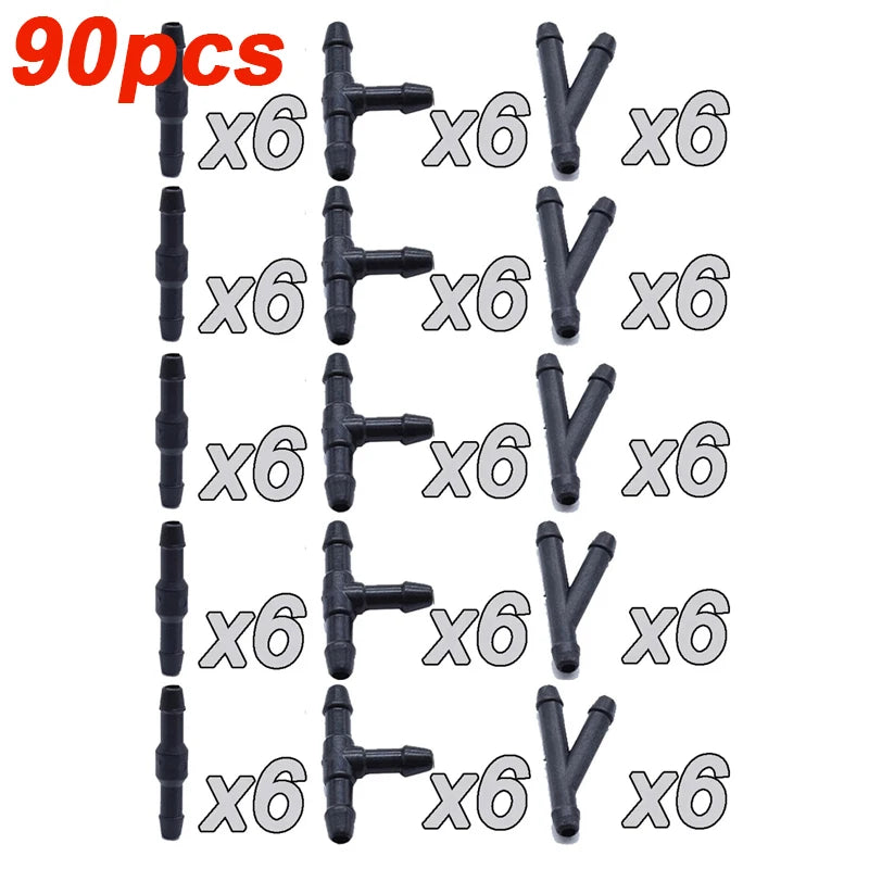 Windscreen Washer Hose Connector — T / Y / 3-Way Joiner Pipe Fitting 18/90pcs