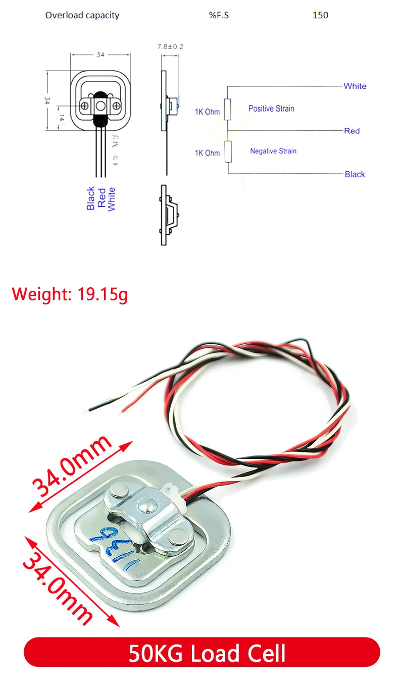 HX711 AD Module with 50Kg Body Load Cell Weighing Sensor and Measurement Tools
