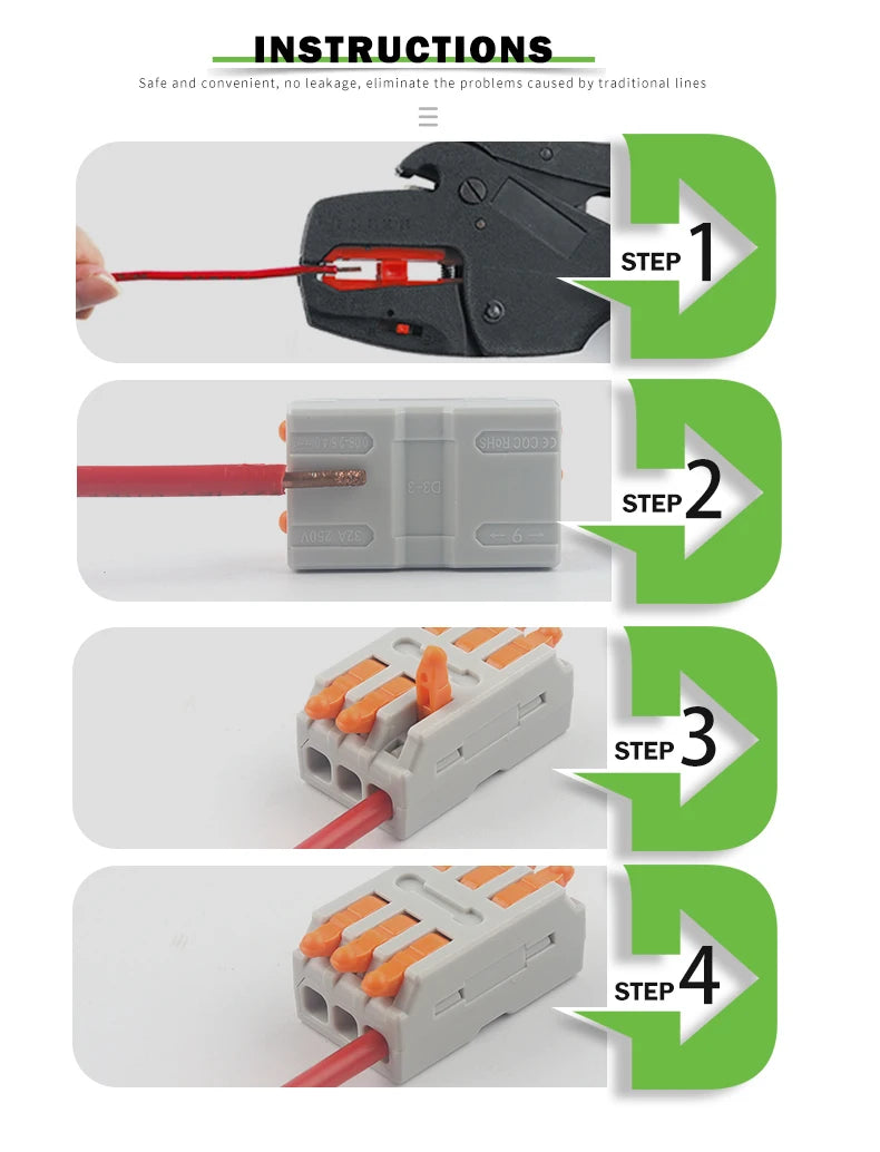 Quick Electrical Lever Wire Connectors, 2 Port Cable Spring Splice, Universal Compact Clamp Mini Wiring Terminal Connector
