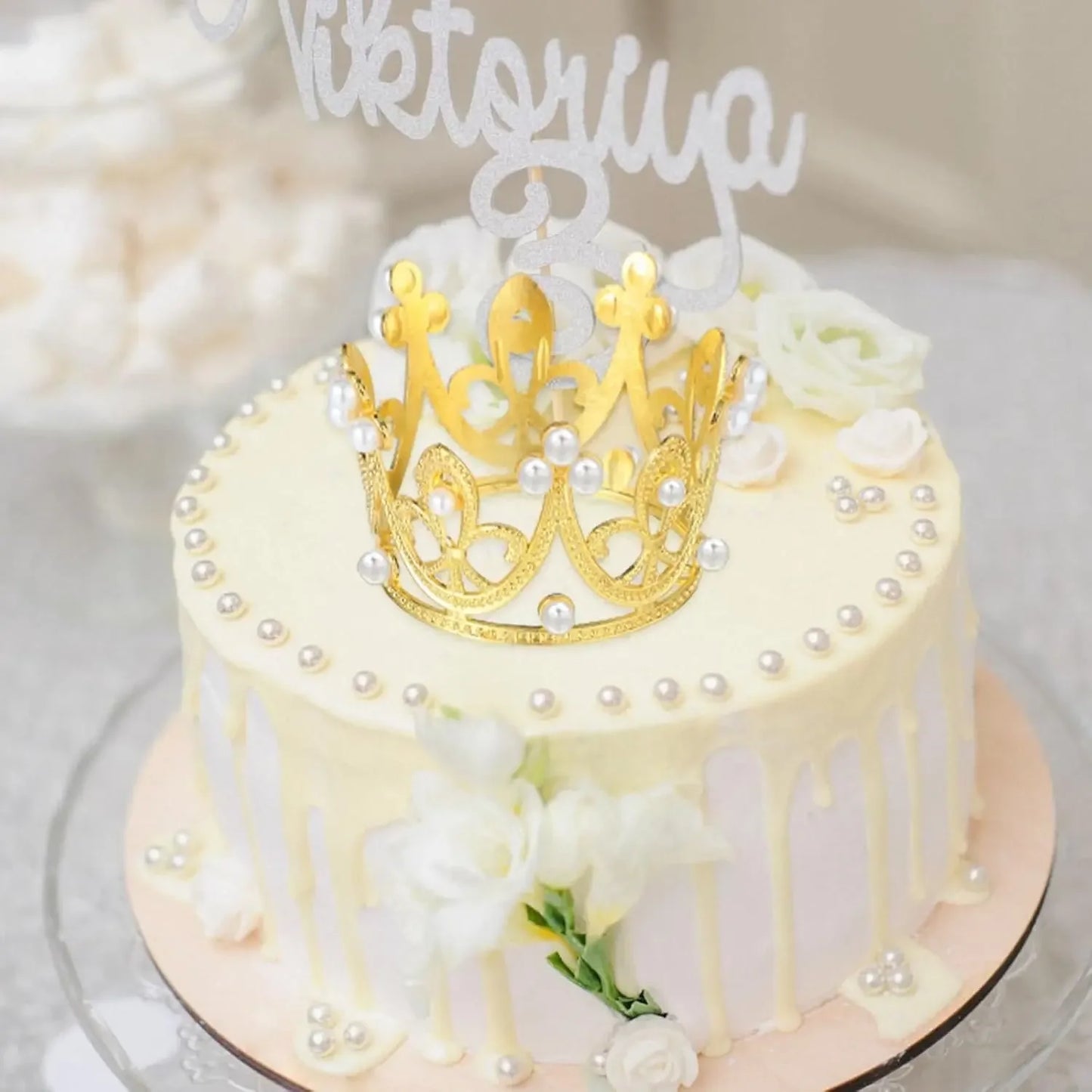 Wholesale Crown Cake Decoration Gold Silver Pearl Crown Topper Mini Princess Headwear Decoration Birthday Wedding Decor Supplies