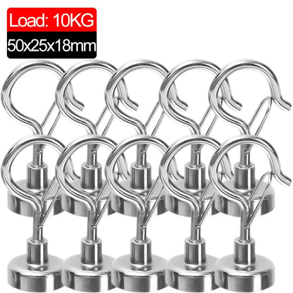 10/1Pcs Magnetic Hook Elastic Hook Press Household Magnetic Buckle Wholesale NdFeB Strong Magnet Keychain Magnet Hook Hardware