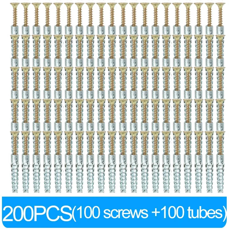Heavy Duty Steel Wall Anchor with Screws Kit Metal Tube Expansion Self Tapping Screw Drywall Drilling Plug Fastener Bolt Anchors