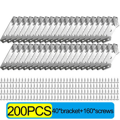 Stainless Steel Corner Brackets with Screws Furniture Corner Connector for Cabinet Angle Support Fixed Metal Brace Fasteners