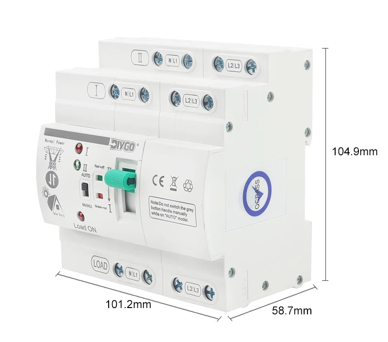 Small DIN Rail 80A 2P/4P ATS Automatic Transfer Switch, 110V/220V Dual Power PV/Solar Uninterrupted Electrical Selector Switch