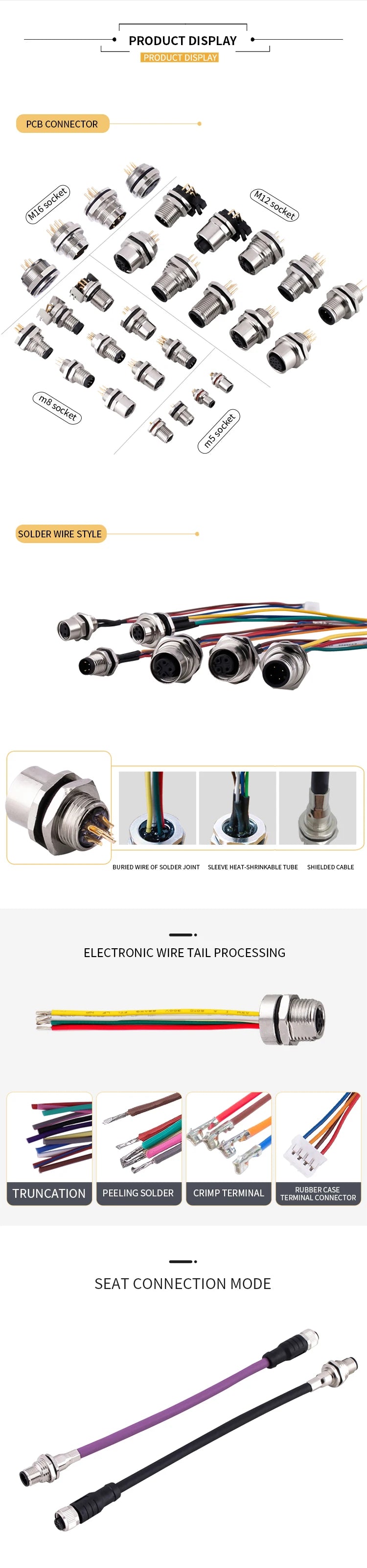 M8 Straight Curved Pin Aviation Plug Sensor PCB Bonding Plate Male Female Socket Waterproof Connector 3/4/5/6/8P