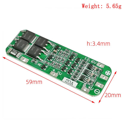 3S 12.6V 20A Li-ion Battery Charger BMS Protection Board for 18650 Cells and Drill Motors