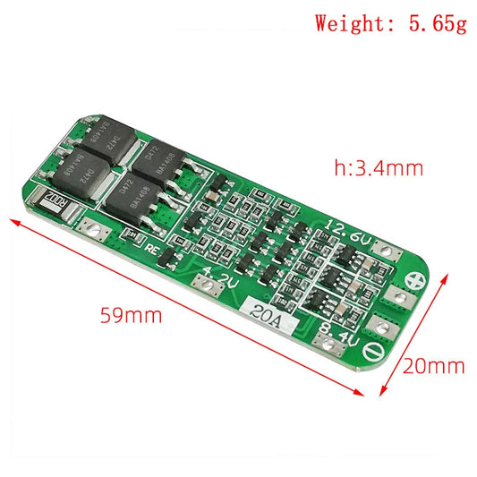 3S 12.6V 20A Li-ion Battery Charger BMS Protection Board for 18650 Cells and Drill Motors