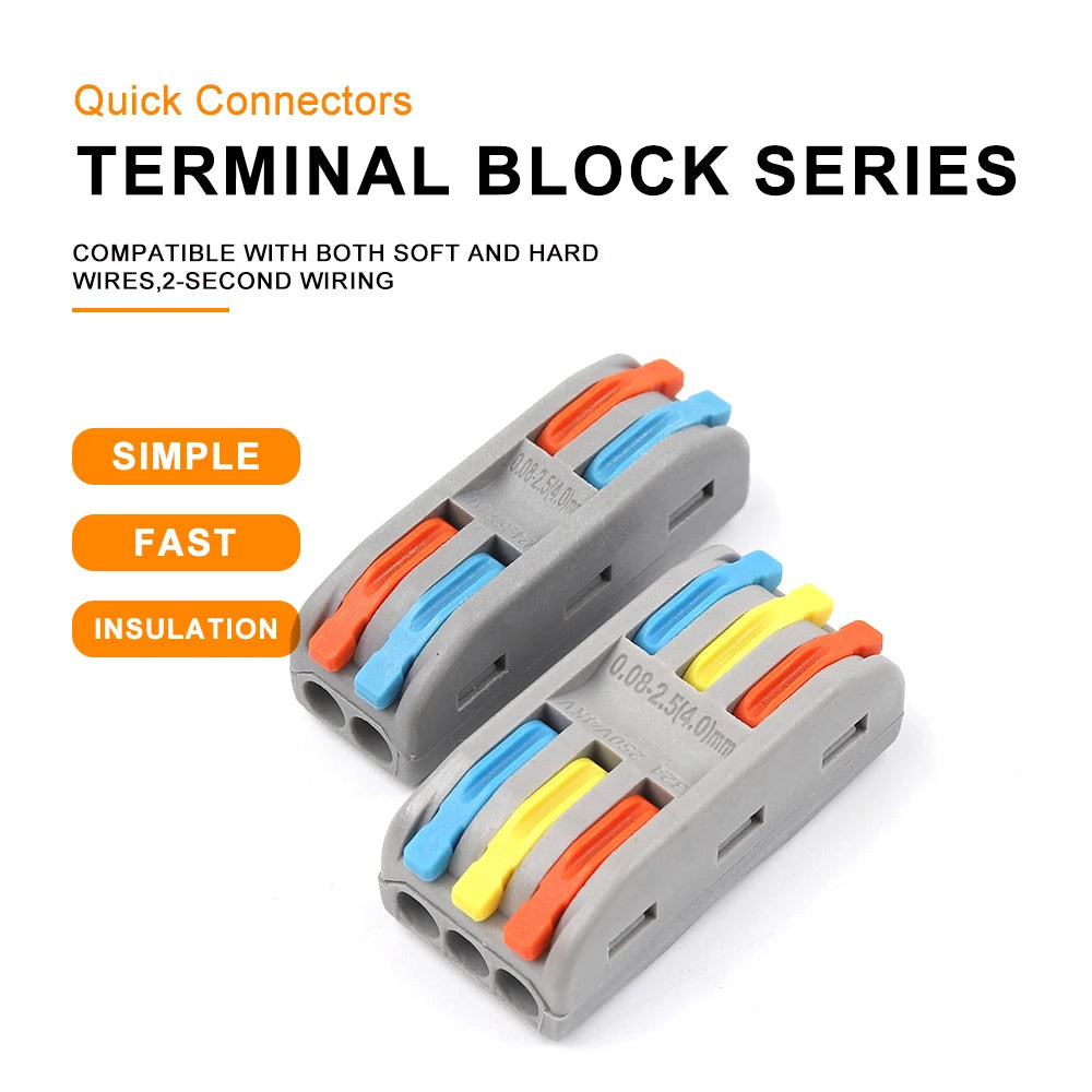 10PCS SPL2/3 Connector Wiring Terminal Quick PCT Lamp Wire Connector Parallel Wire Junction Box 2 In Multiple Out Splitter