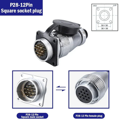 P28 Aviation Connector Square Flange Socket Male Female Circular Butt Joint 2/3/4/5/7/10/12/14/16/19/20/24 Pin P28K2Q PLS28