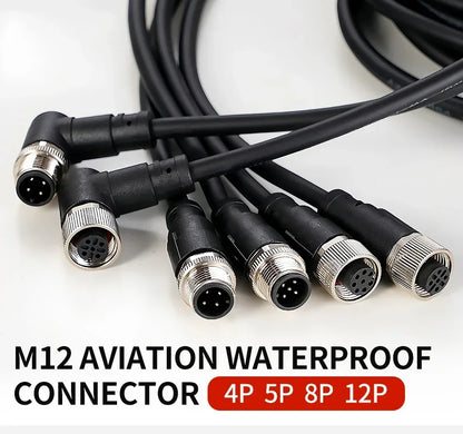 2m M12 Waterproof Sensor Cable Male & Female Connector 4/5/8/12 Pin Integrated Injection Molded