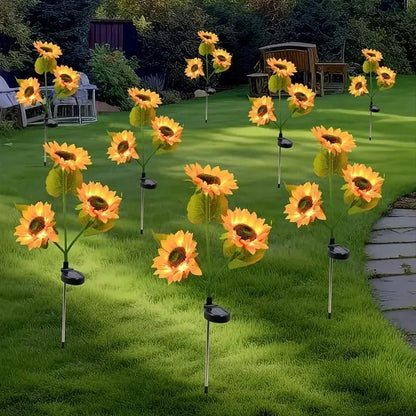 Solar Powered Sunflower Simulation LED Lights 1/3 Heads Garden Yard Lawn Night Landscape Lamp Christmas Decor Flower Light