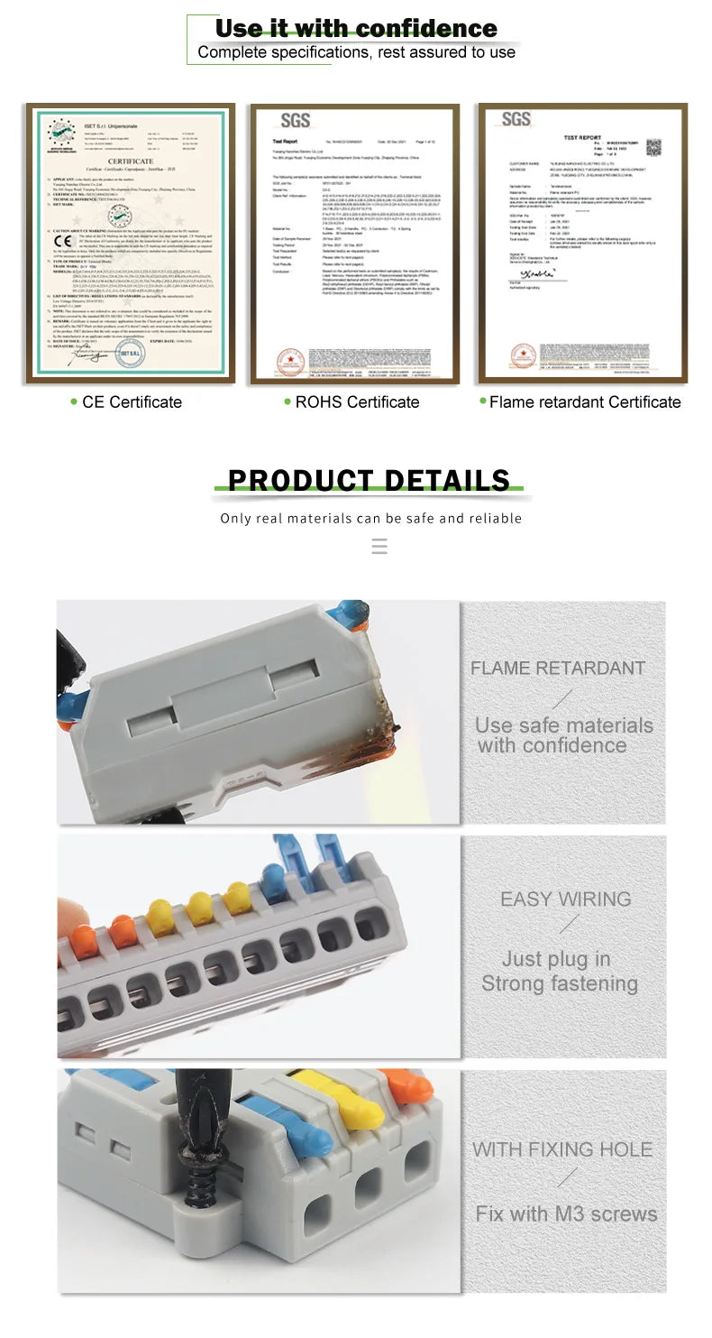 1 in Multiple Out Fast Electrical Wire Connector, Universal Compact Cable Splicing Terminal Block, Push-in Connector with Lever