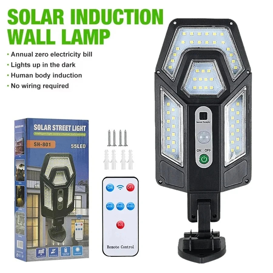 Solar LED Wall Light Outdoor — Motion Sensor, IP65 Waterproof, 3-Mode, 18650 Battery | Garden Street Security Lamp