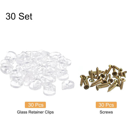 30 Set Plastic Glass Retainer Clips with Screws for Glass Panel Installation Compatible with 4mm Thickness Glass in Cabinets